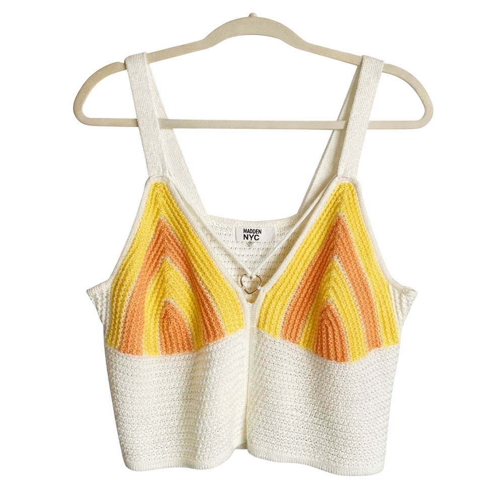 Madden NYC Crochet Crop Tank Top 3XL White Yellow Orange Y2K Bralette Knit